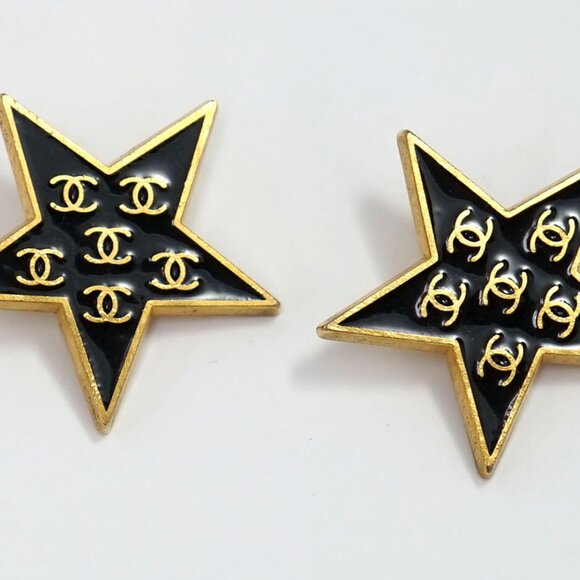 CHANEL CC Logos Black Star Clip-On Earrings Gold Tone 01P Auth w/Box c1150 - Picture 12 of 16